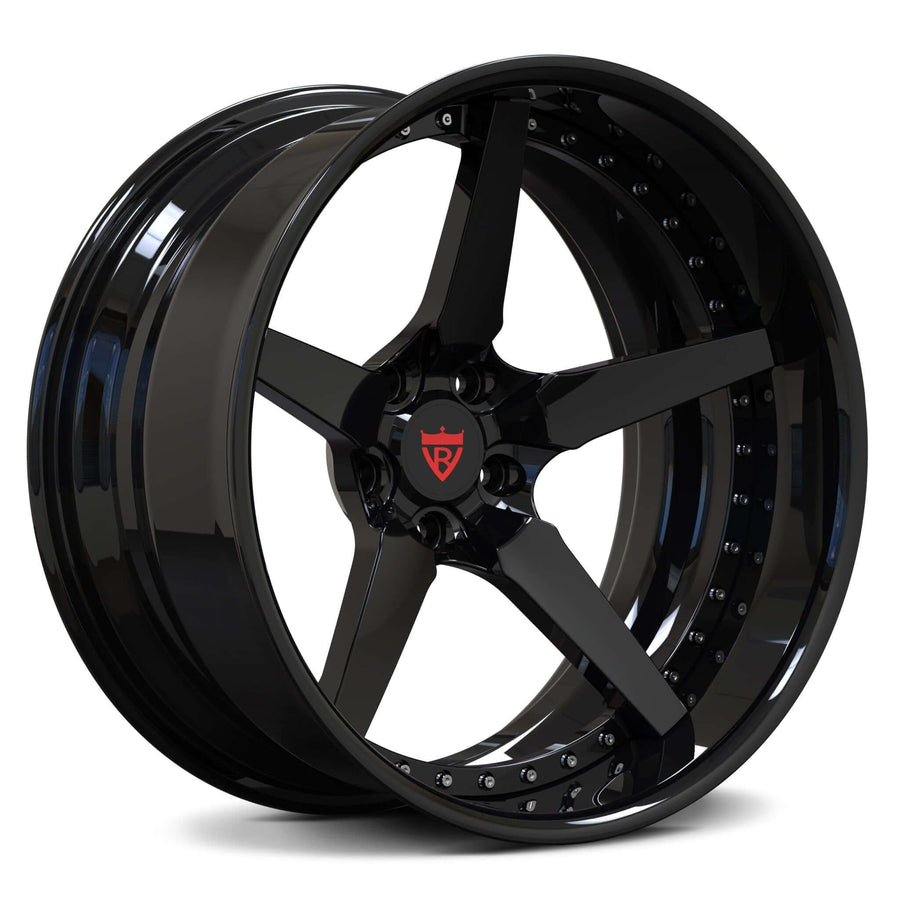 RVRN RV-DF14 deep dish forged wheels for Dodge Charger SRT Hellcat with black finish and red screws