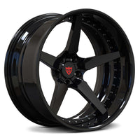 RVRN RV-DF14 deep dish forged wheels for Dodge Charger SRT Hellcat with black finish and red screws