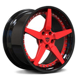 RVRN RV-DF14 custom forged 5 spoke McLaren 720S wheels in black and red lightweight forged construction