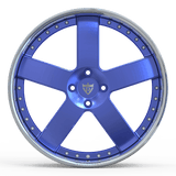 RVRN RV-DF93 old school forged wheel featuring blue spokes and chrome barrel for 1967 Pontiac GTO, custom 5 spoke wheel design with vehicle-specific engineering.