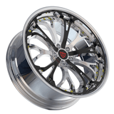 Detailed view of RV-DL09 chrome with black lightweight forged wheel surface finish, emphasizing premium texture and high-end automotive styling.