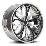 RVRN RV-DL09 custom forged multi-spoke Lincoln rims in chrome with black finish, showcasing lightweight performance wheel design and precision machining detail for luxury vehicles.
