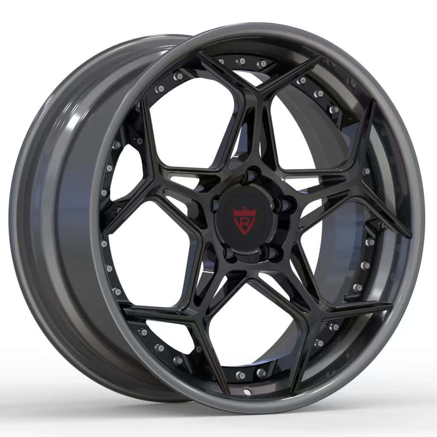 RVRN RV-DR01 custom forged 2-piece Y spoke deep dish wheel for Corvette C8 in gunmetal with black