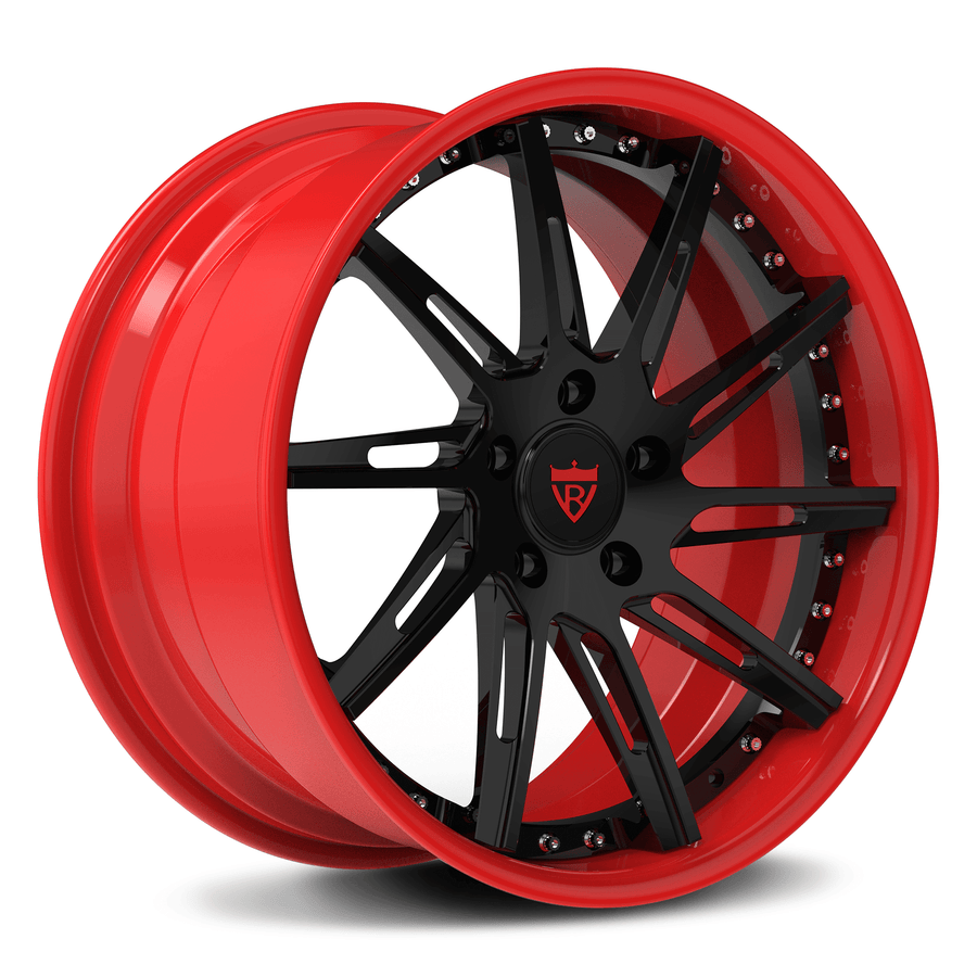 RVRN RV-DR06 forged 2-piece multi-spoke wheel for Corvette C7 Z06, red and black custom finish, lightweight performance design and vehicle-specific fitment