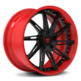RVRN RV-DR06 forged 2-piece multi-spoke wheel for Corvette C7 Z06, red and black custom finish, lightweight performance design and vehicle-specific fitment