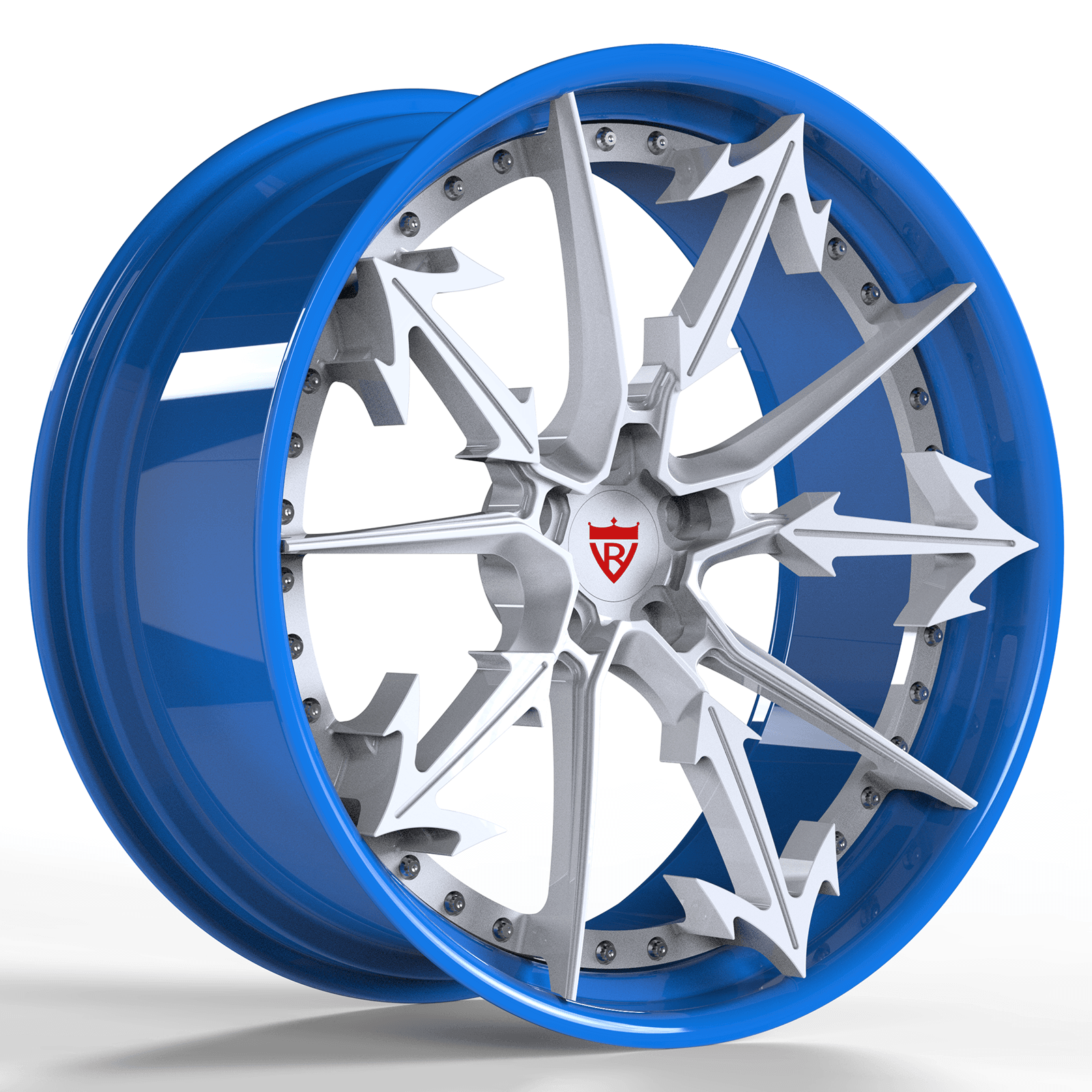 RVRN RV-DR082 forged performance wheels for Aston Martin Vantage in blue and white custom finish