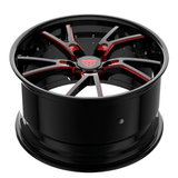 RVRN RV-DR12 custom forged multi-spoke wheels for Mercedes-AMG GT 4-Door Coupe in black with red, 21 inch 2-piece performance design