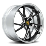RVRN RV-DR12 lightweight forged multi-spoke wheels for Porsche Cayman in silver with black, custom 21 inch 2-piece wheels for a performance build