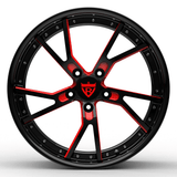 RVRN RV-DR12 custom forged Y spoke wheels for BMW 8 Series Gran Coupe in black with red, 21 inch lightweight 2-piece performance wheels