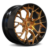RVRN RV-DR16 forged 2-piece aggressive Y spoke wheels for McLaren 720S in gold with black finish, custom performance wheels with lightweight construction and precise fitment
