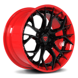 RVRN RV-DR16 custom forged 2-piece Y spoke aggressive wheels for C8 Corvette in black with red finish, lightweight performance design and vehicle-specific fitment