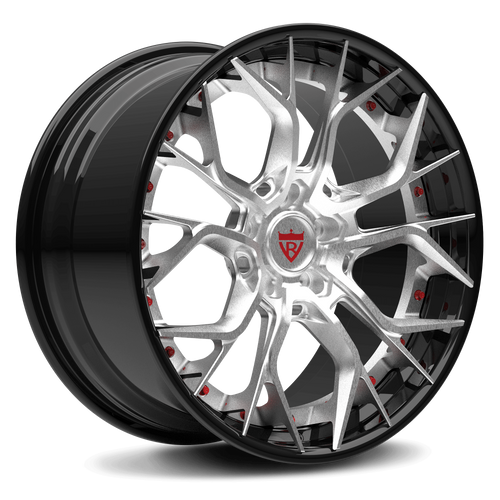 RVRN RV-DR16 custom forged 2-piece aggressive Y spoke wheels for C8 Corvette Z06 in polish with black finish, lightweight performance design and custom fitment