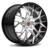 RVRN RV-DR16 custom forged 2-piece aggressive Y spoke wheels for C8 Corvette Z06 in polish with black finish, lightweight performance design and custom fitment