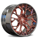 RVRN RV-DR16 custom forged 2-piece Y spoke aggressive wheels for McLaren 720S in polished rose gold with chrome finish, designed for performance fitment and custom builds