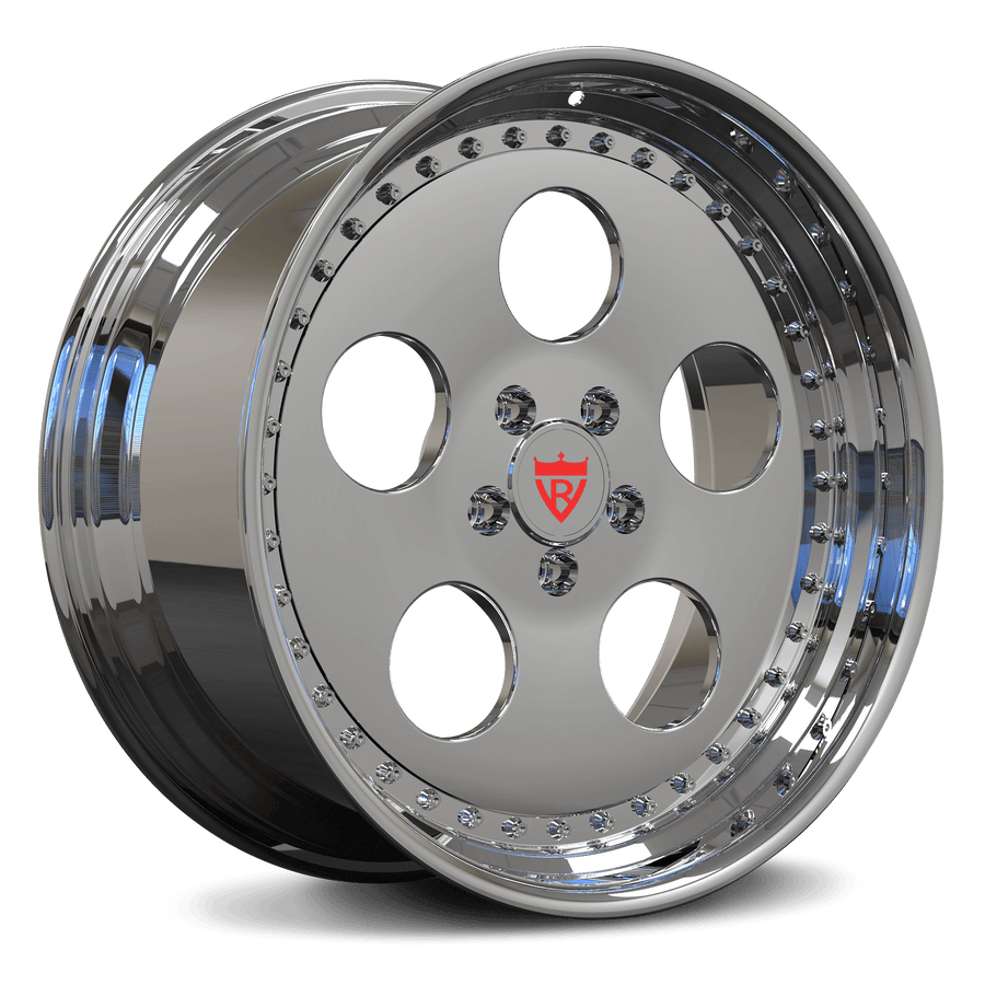 RVRN RV-DR18 custom forged old school wheels for Chevrolet, 2-piece chrome rims, classic muscle design, lightweight performance build