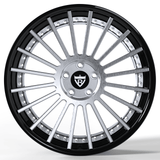 RVRN RV-DR66 custom multi spoke chrome wheels for BMW M4, chrome with black finish, lightweight 2-piece forged performance wheel fitment