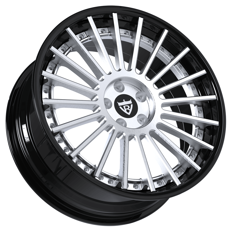 RVRN RV-DR66 custom forged multi spoke chrome wheels for Corvette C8, chrome with black finish, 2-piece lightweight performance wheel fitment