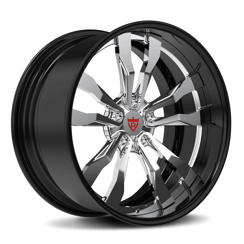 RVRN RV-DR88 custom forged deep lip multi spoke Dodge wheel in chrome with black finish for modern muscle car builds