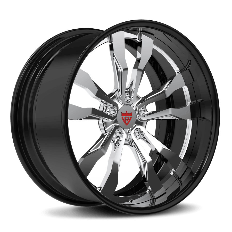 RVRN RV-DR88 custom forged deep lip multi spoke Dodge wheel in chrome with black finish for modern muscle car builds
