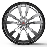 Lightweight forged Dodge rims by RVRN Wheels featuring RV-DR88 multi spoke deep lip design in chrome with black finish