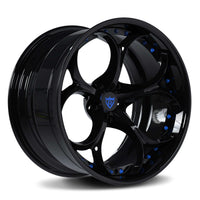 RVRN RV-DS016 blue wheels for Tesla Model S featuring custom forged construction and aggressive 2 piece styling