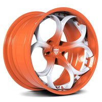 \RVRN RV-DS016 C8 orange wheels with orange and white finish, custom forged orange wheels for Corvette performance builds