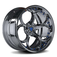 RVRN RV-DS016 custom Tesla Model S rims with blue spoke and chrome details, lightweight forged rims