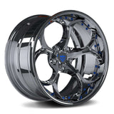 RVRN RV-DS016 custom Tesla Model S rims with blue spoke and chrome details, lightweight forged rims