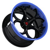 RVRN RV-DS016 custom Tesla rims with black and blue color combination, lightweight forged wheels for Tesla Model S