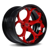 RVRN RV-DS016 forged red Corvette rims with black details, custom 2 piece forged wheels for sports car builds
