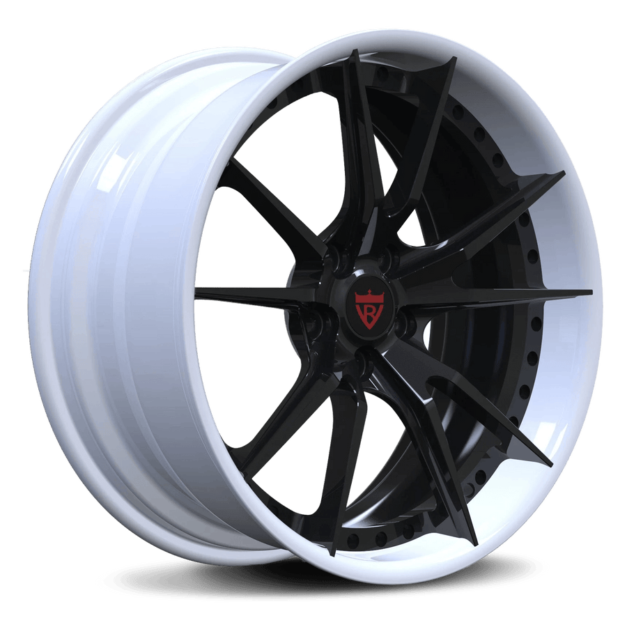 RVRN RV-DS477 custom forged multi spoke Corvette C8 wheels in black with white finish lightweight 2 piece forged rims
