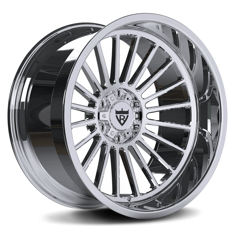 RVRN RV-HR88 custom forged deep dish chrome wheel for Chevrolet truck builds, premium chrome wheels for trucks with custom forged construction and aggressive fitment design