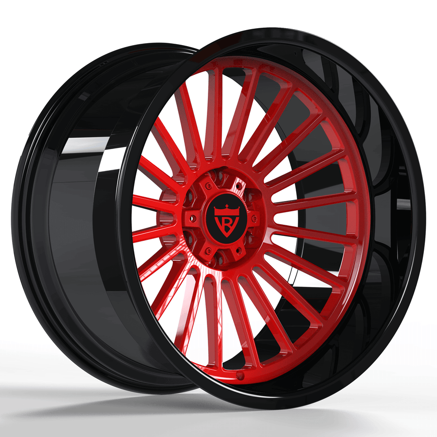 RVRN RV-HR88 forged black and red deep dish truck wheels designed for GMC truck platforms with custom 6 lug rim configuration