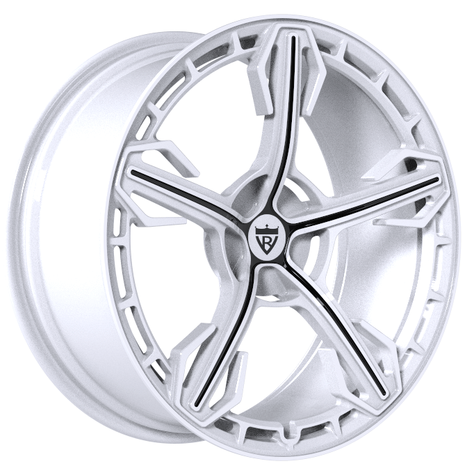Custom white 5 spoke forged wheels for Rivian luxury truck applications