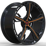 Black with orange forged 5 spoke wheels for BMW M performance builds by RVRN Wheels