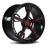 RVRN RV-MA62 5 spoke forged black and red wheel for BMW M4, custom performance wheel with lightweight forged construction