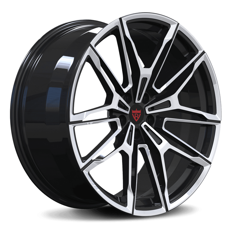 RVRN RV-MB38F forged Y spoke wheels for BMW i7 with gloss black and polished finish, custom 1-piece design for luxury performance vehicles