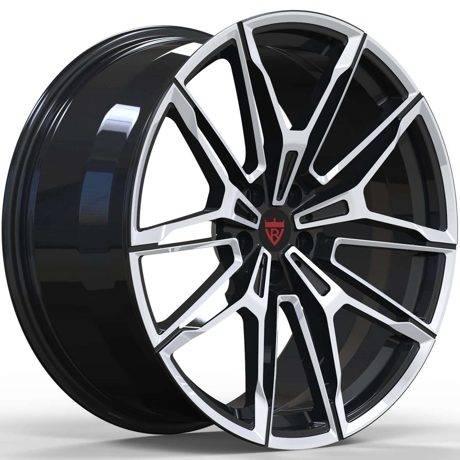 RVRN RV-MB38F Y spoke forged wheels for BMW X5 featuring gloss black with polish finish and custom fitment for modern SUV builds