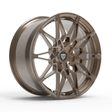 Custom forged black concave rims for BMW M3, RV-MB418 monoblock wheel design with black and gold finish inspired by BMW performance styling