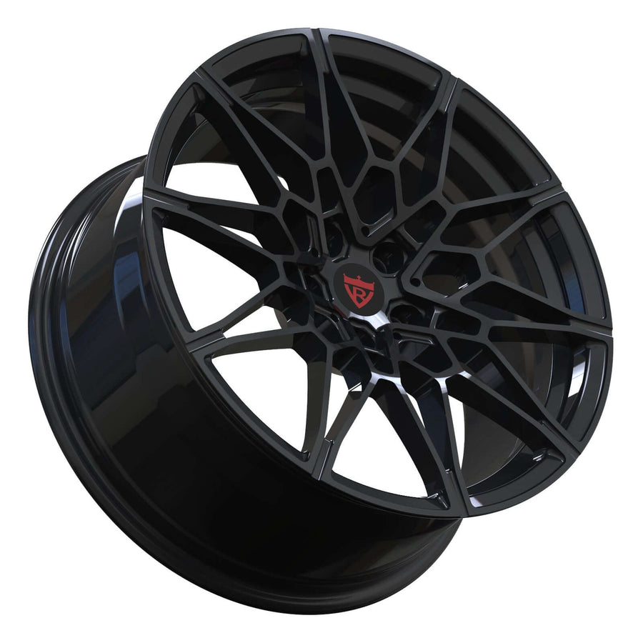 RVRN RV-MB418 black multi-spoke forged wheel for BMW M4, custom forged BMW wheels with black finish, OEM inspired performance wheel design
