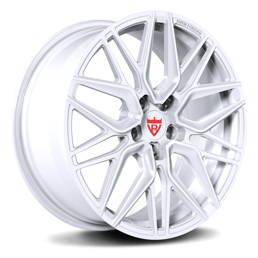 RVRN RV-MC01 forged white rims, multi-spoke design, front view, Corvette fit, lightweight performance
