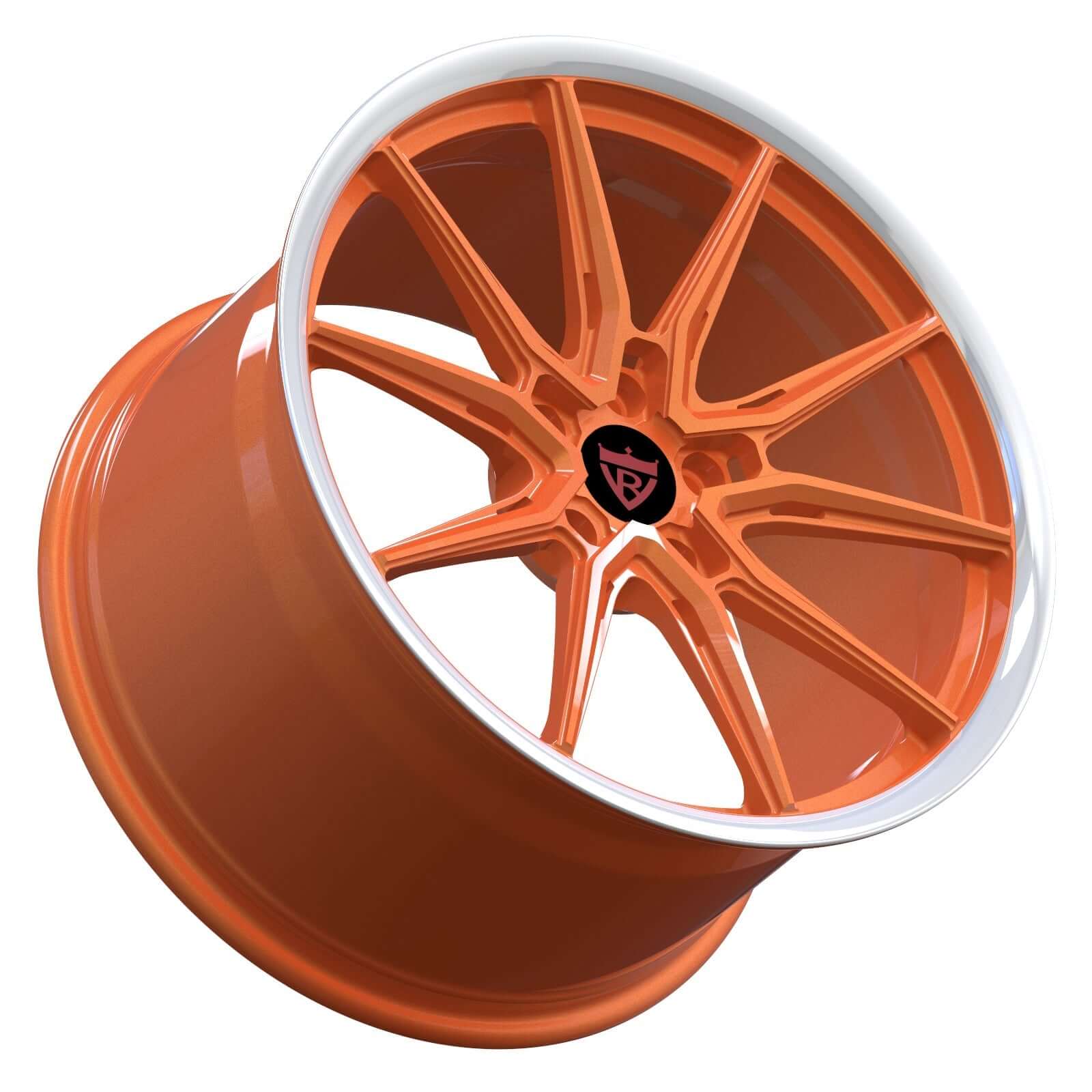 RVRN RV-MC17 forged Y spoke orange with white wheels for Corvette C8 Stingray with custom 1-piece lightweight wheel design