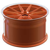 RVRN RV-MC17 custom forged Y spoke orange with white wheel for Corvette C8 Z06 with distinctive 10 spoke performance styling