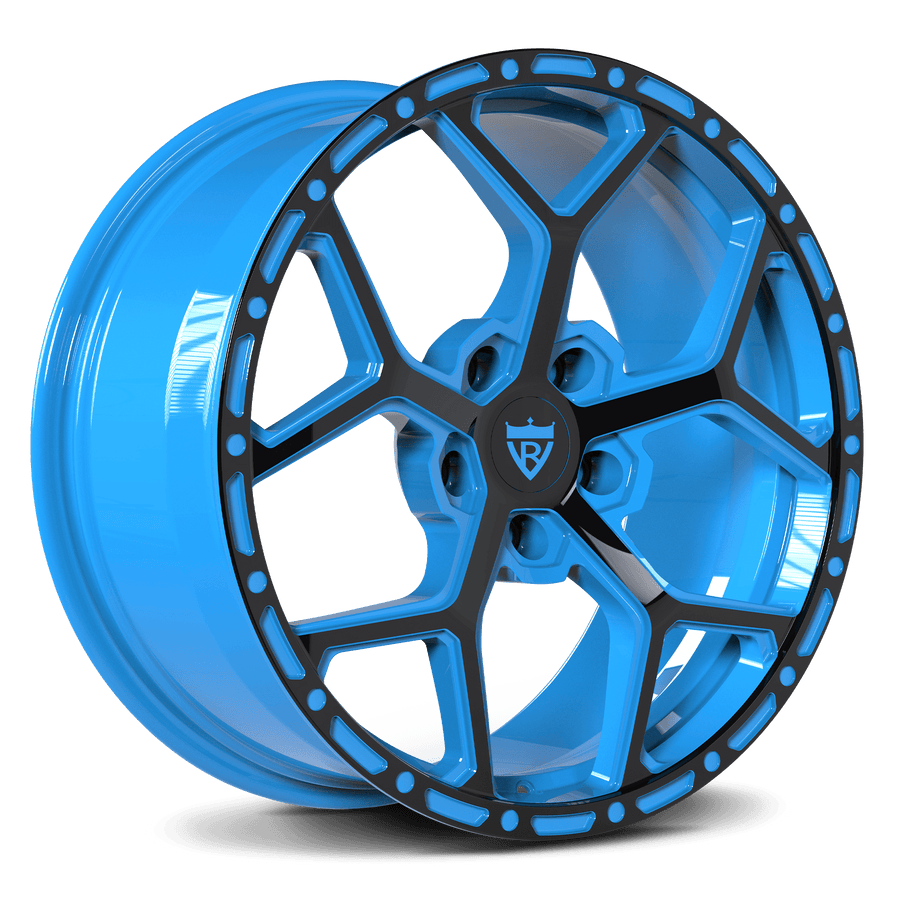 RVRN RV-MC172 custom forged blue rims for Chevrolet performance vehicles in black with blue finish lightweight forged wheel design