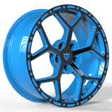 Custom forged blue rims for Chevrolet Corvette by RVRN Wheels featuring black with blue performance wheel styling