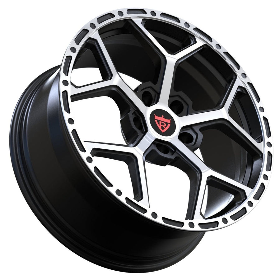 Custom forged Chevy rims by RVRN Wheels featuring black with polish finish and lightweight monoblock construction