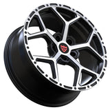 Custom forged Chevy rims by RVRN Wheels featuring black with polish finish and lightweight monoblock construction