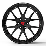 RVRN RV-MD03 custom forged Y spoke wheel for Dodge Viper with red and black finish and deep dish styling