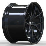 Custom black Y-spoke forged wheel designed for Ferrari vehicles, lightweight and stylish, perfect for aftermarket upgrades.