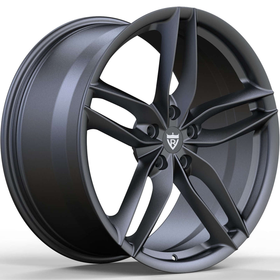 RVRN RV-MF12 Lamborghini Revuelto gunmetal wheels with custom forged 1-piece construction, defined 5-spoke styling and lightweight performance design for a personalized supercar wheel setup.